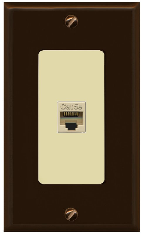 RiteAV 1 Port CAT5E-IVORY Wall Plate - 1 Gang Decorative [Brown/Ivory]