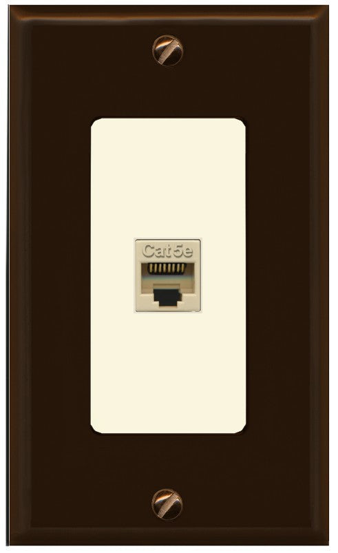 RiteAV 1 Port CAT5E-IVORY Wall Plate - 1 Gang Decorative [Brown/Light-Almond]
