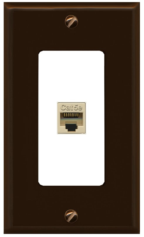 RiteAV 1 Port CAT5E-IVORY Wall Plate - 1 Gang Decorative [Brown/White]