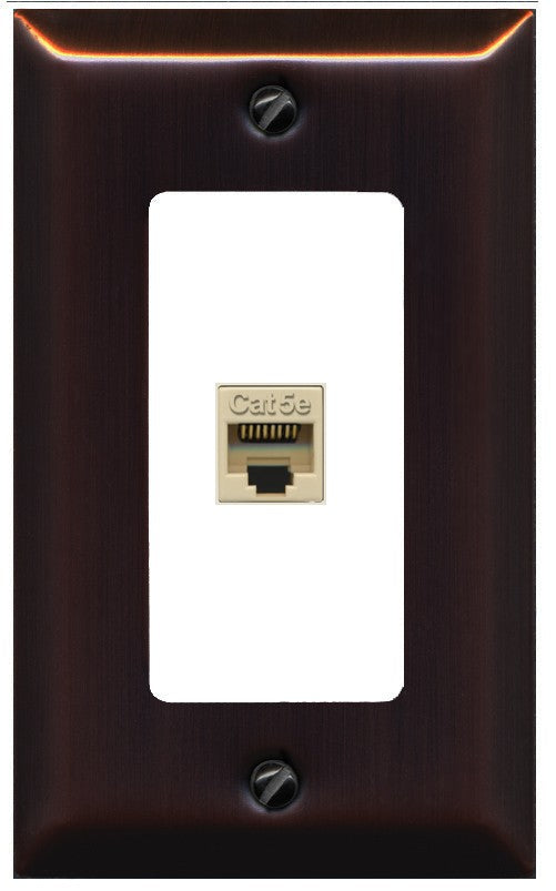 RiteAV 1 Port CAT5E-IVORY Wall Plate - 1 Gang Decorative [Bronze/White]
