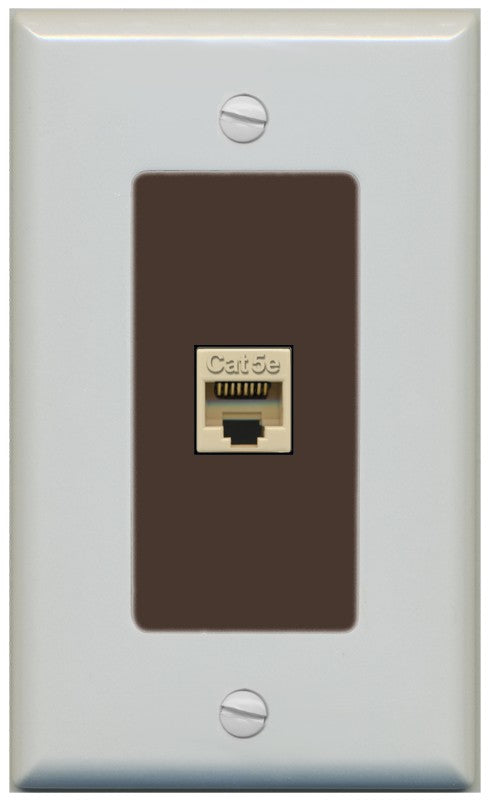 RiteAV 1 Port CAT5E-IVORY Wall Plate - 1 Gang Decorative [Gray/Brown]