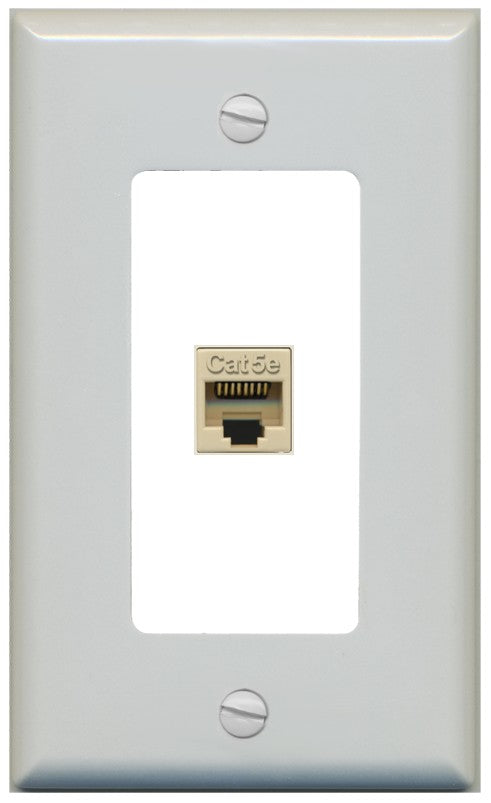 RiteAV 1 Port CAT5E-IVORY Wall Plate - 1 Gang Decorative [Gray/White]