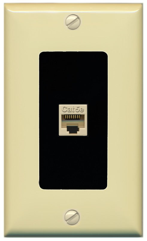 RiteAV 1 Port CAT5E-IVORY Wall Plate - 1 Gang Decorative [Ivory/Black]