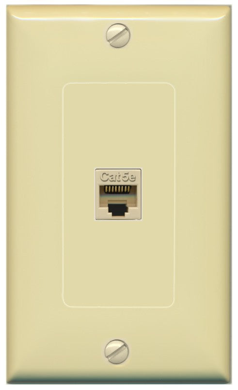 RiteAV 1 Port CAT5E-IVORY Wall Plate - 1 Gang Decorative [Ivory/Ivory]