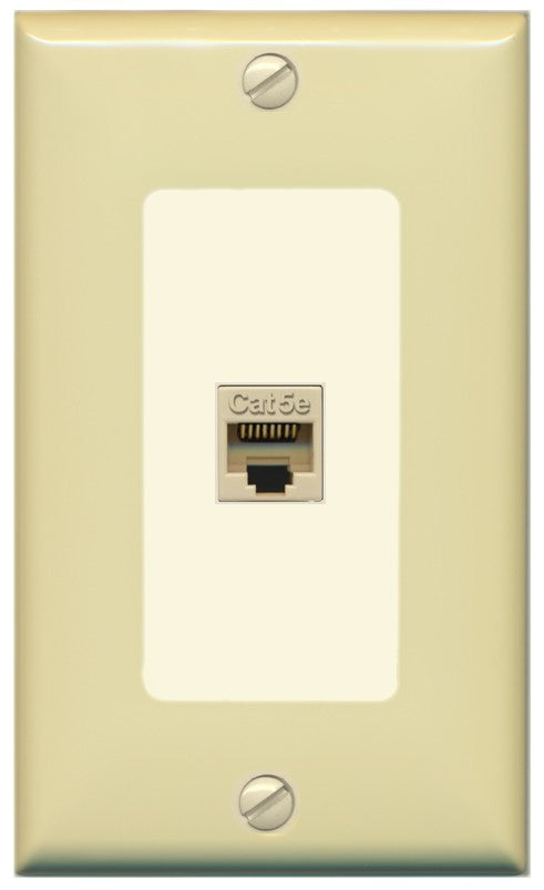 RiteAV 1 Port CAT5E-IVORY Wall Plate - 1 Gang Decorative [Ivory/Light-Almond]