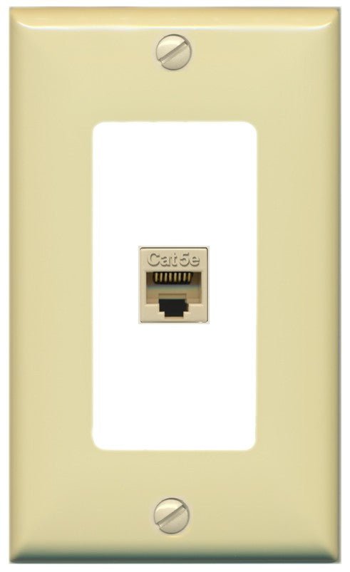 RiteAV 1 Port CAT5E-IVORY Wall Plate - 1 Gang Decorative [Ivory/White]