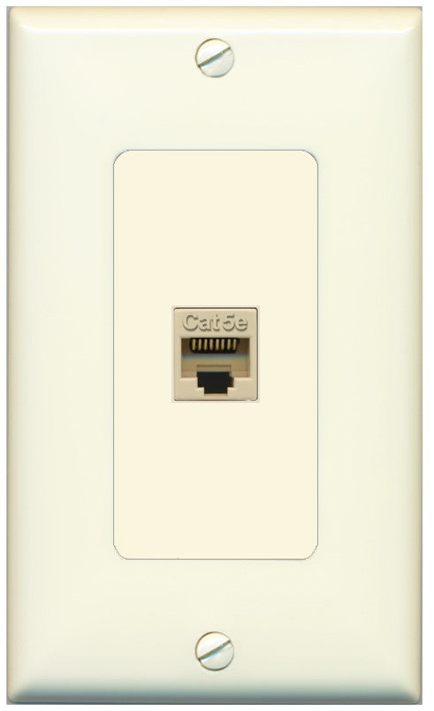 RiteAV 1 Port CAT5E-IVORY Wall Plate - 1 Gang Decorative [Light-Almond]
