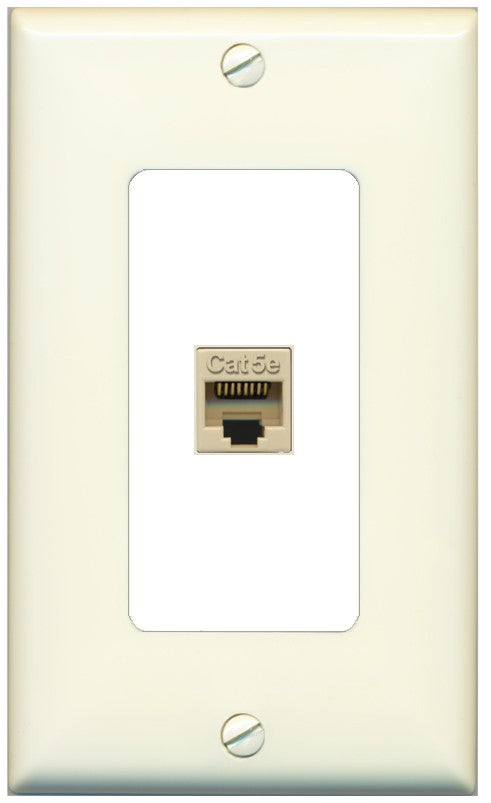 RiteAV 1 Port CAT5E-IVORY Wall Plate - 1 Gang Decorative [Light-Almond/White]