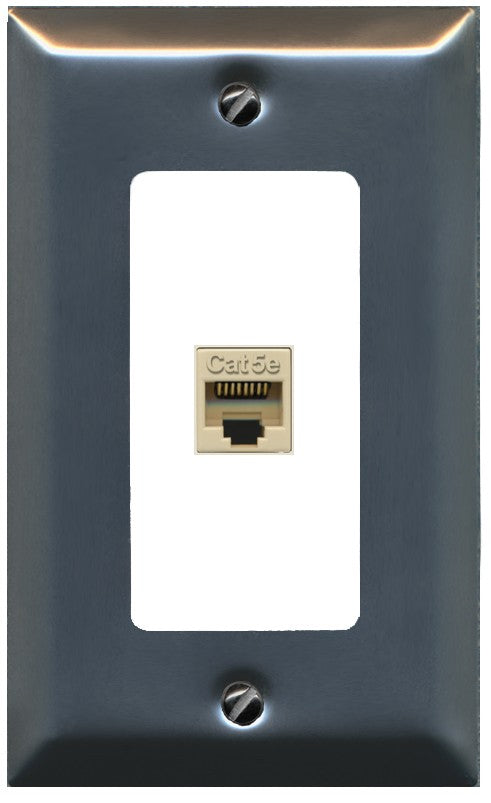 RiteAV 1 Port CAT5E-IVORY Wall Plate - 1 Gang Decorative [Brushed-Nickel/White]