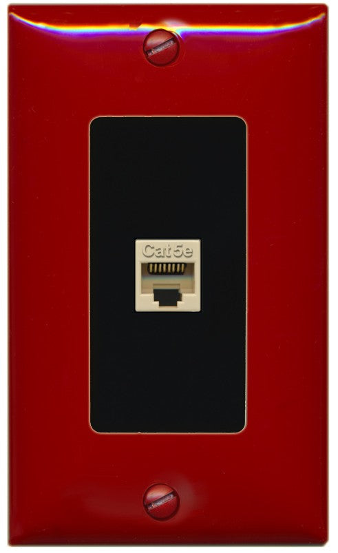 RiteAV 1 Port CAT5E-IVORY Wall Plate - 1 Gang Decorative [Red/Black]