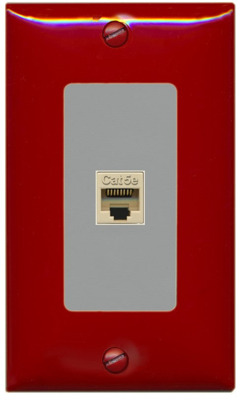 RiteAV 1 Port CAT5E-IVORY Wall Plate - 1 Gang Decorative [Red/Gray]