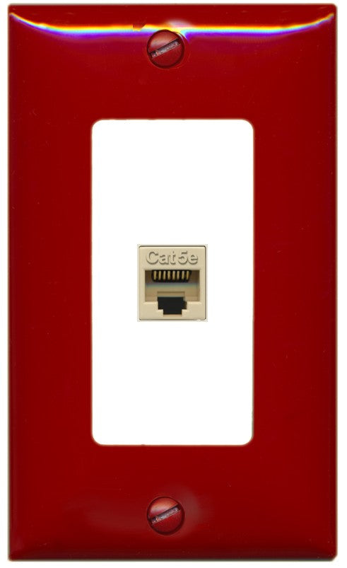 RiteAV 1 Port CAT5E-IVORY Wall Plate - 1 Gang Decorative [Red/White]