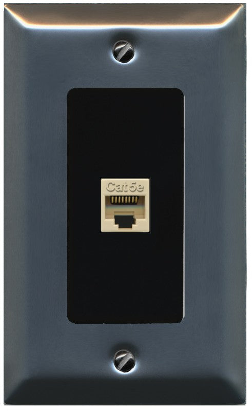 RiteAV 1 Port CAT5E-IVORY Wall Plate - 1 Gang Decorative [Stainless/Black]
