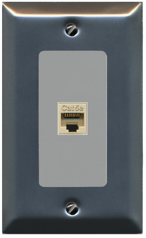RiteAV 1 Port CAT5E-IVORY Wall Plate - 1 Gang Decorative [Stainless/Gray]