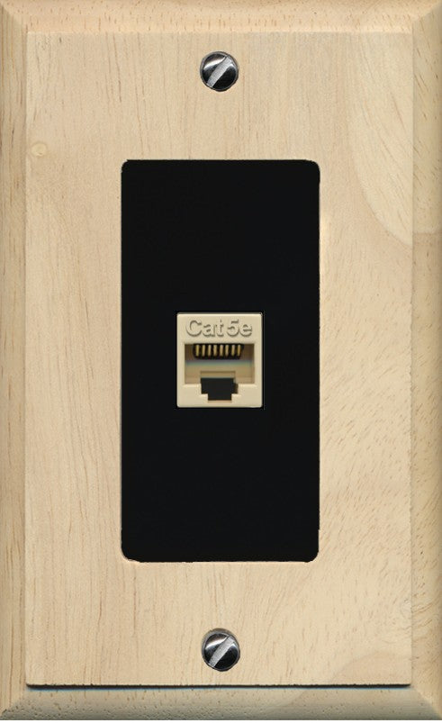 RiteAV 1 Port CAT5E-IVORY Wall Plate - 1 Gang Decorative [Wood/Black]