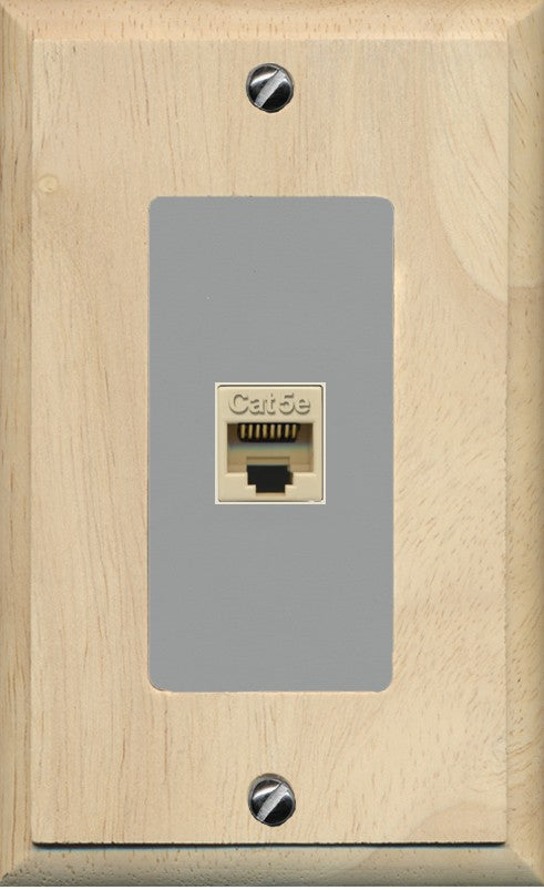 RiteAV 1 Port CAT5E-IVORY Wall Plate - 1 Gang Decorative [Wood/Gray]