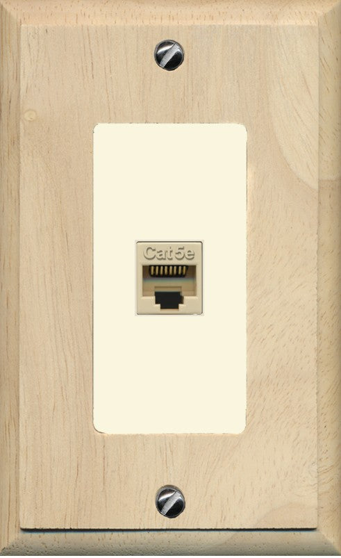 RiteAV 1 Port CAT5E-IVORY Wall Plate - 1 Gang Decorative [Wood/Light-Almond]