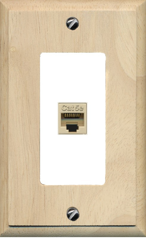 RiteAV 1 Port CAT5E-IVORY Wall Plate - 1 Gang Decorative [Wood/White]