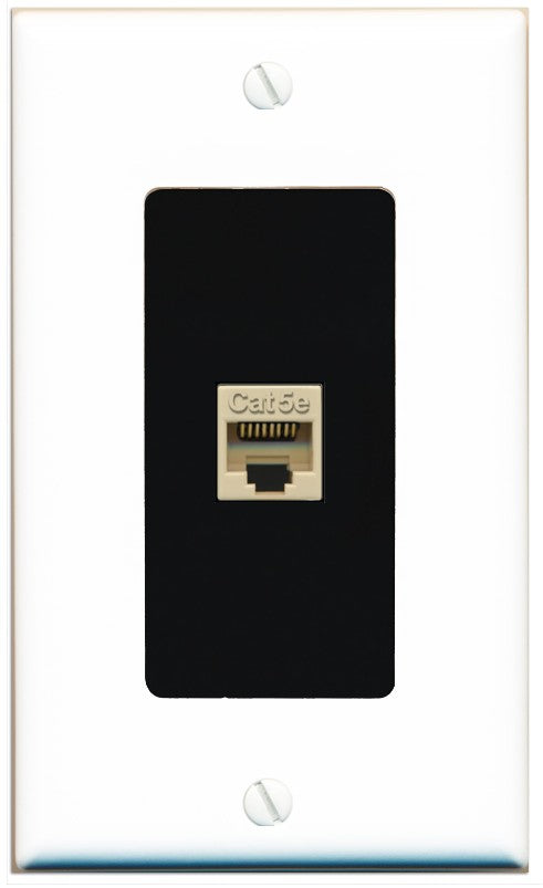RiteAV 1 Port CAT5E-IVORY Wall Plate - 1 Gang Decorative [White/Black]