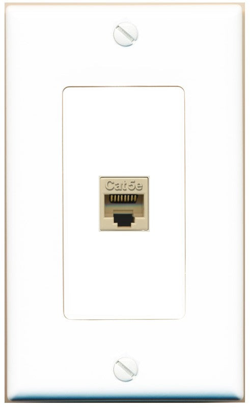 RiteAV 1 Port CAT5E-IVORY Wall Plate - 1 Gang Decorative [White]