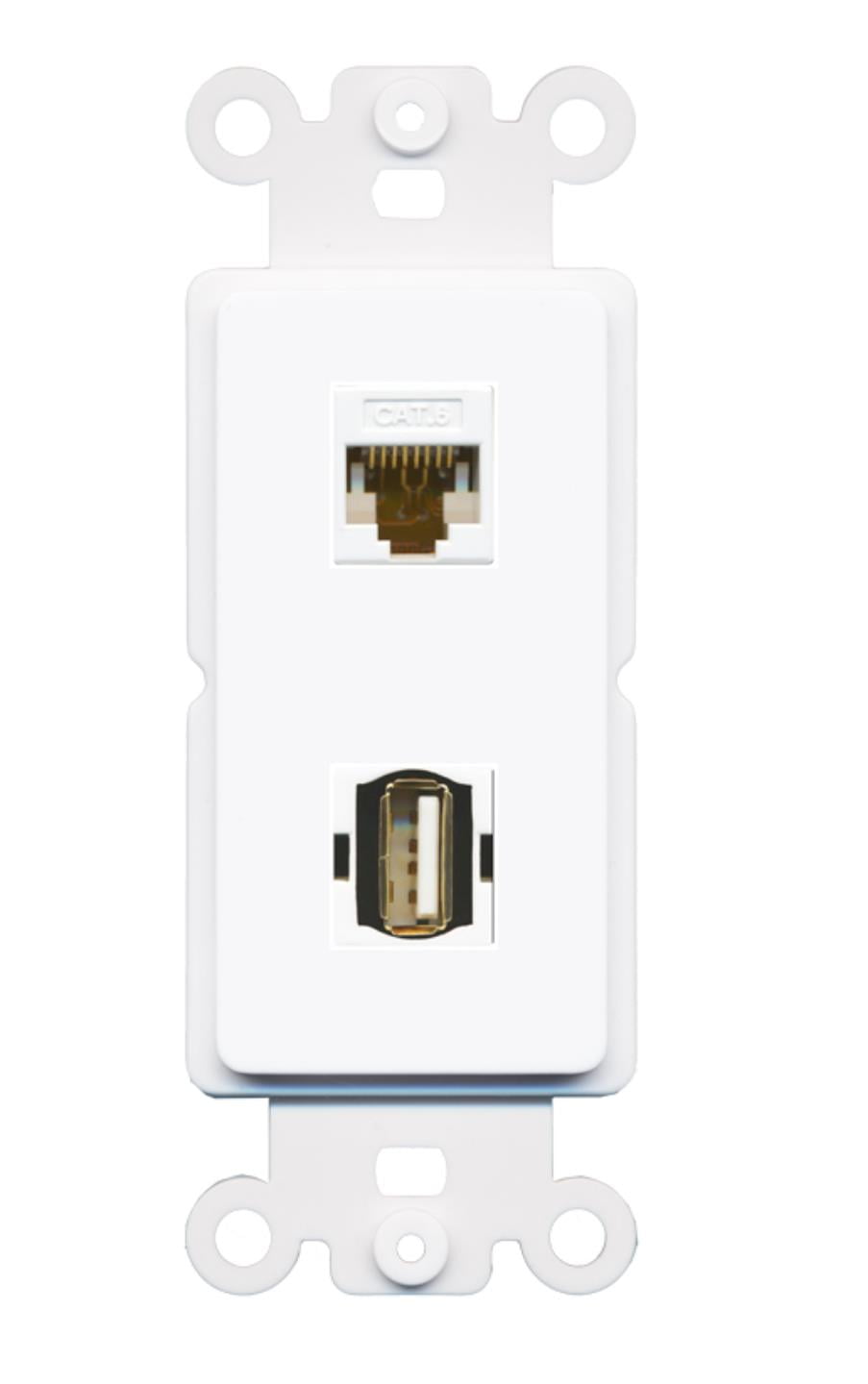 RiteAV - Cat6 USB A-A Port Wall Plate Decorative (Rocker) White