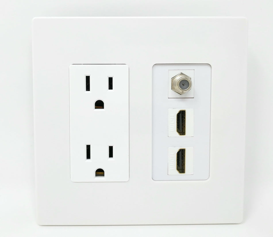 RiteAV - 15 Amp Power Outlet 2 Port HDMI 1 Port Coax Decorative Screwless Wall Plate - White