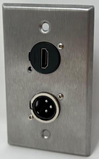 1 Port HDMI/1 Port XLR Male D Series Heavy Duty Pass Stainless Steel Wall Plate - HDMI Angled Exit
