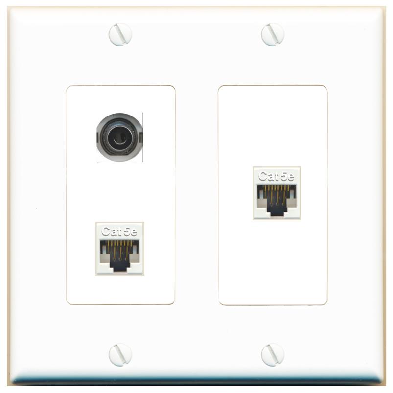 3.5mm 2 CAT5E Wall Plate [White]