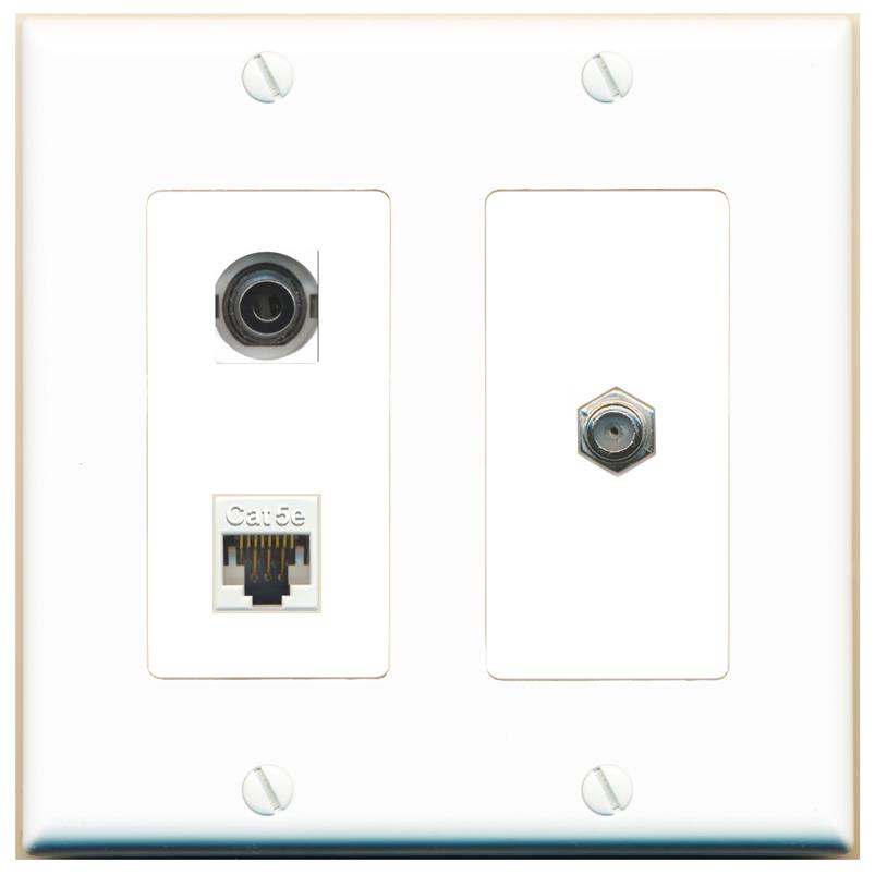 3.5mm CAT5E COAX Wall Plate [White]