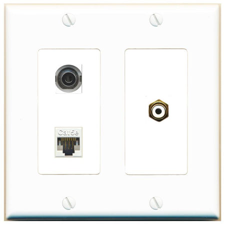 3.5mm CAT5E RCA-WHITE Wall Plate [White]