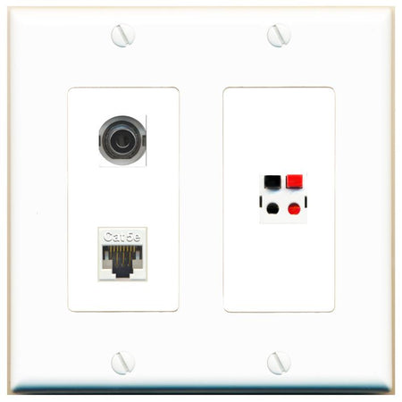 3.5mm CAT5E SPEAKER Wall Plate [White]