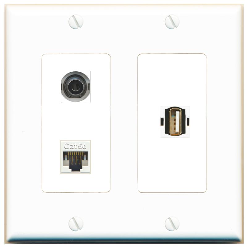 3.5mm CAT5E USB2 Wall Plate [White]