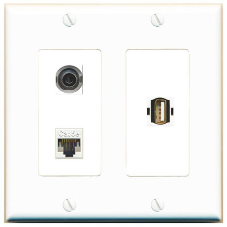 3.5mm CAT5E USB2 Wall Plate [White]