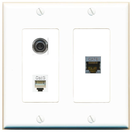 3.5mm CAT6-SHIELDED PHONE Wall Plate [White]