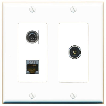3.5mm CAT6-SHIELDED TOSLINK Wall Plate [White]