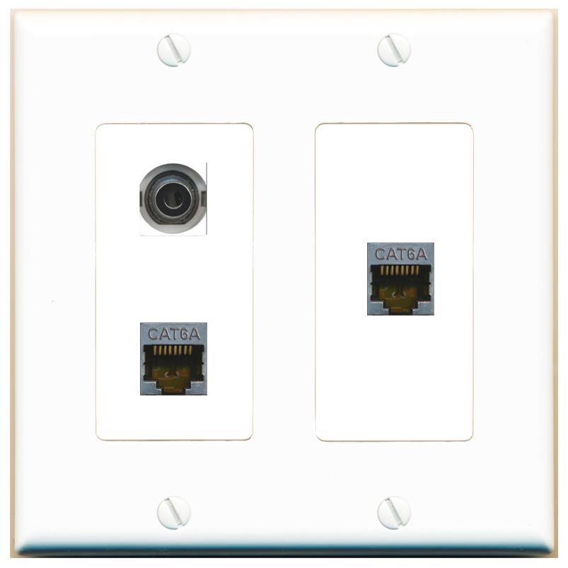 3.5mm 2 CAT6A Wall Plate [White]