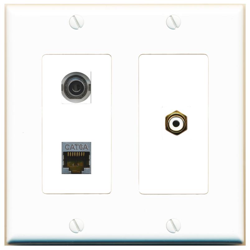 3.5mm CAT6A RCA-WHITE Wall Plate [White]