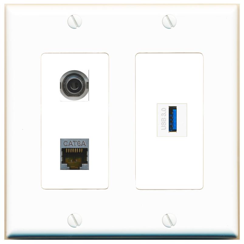 3.5mm CAT6A USB-3 Wall Plate [White]
