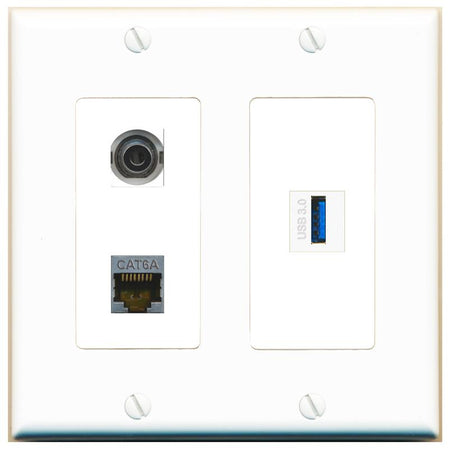 3.5mm CAT6A USB-3 Wall Plate [White]
