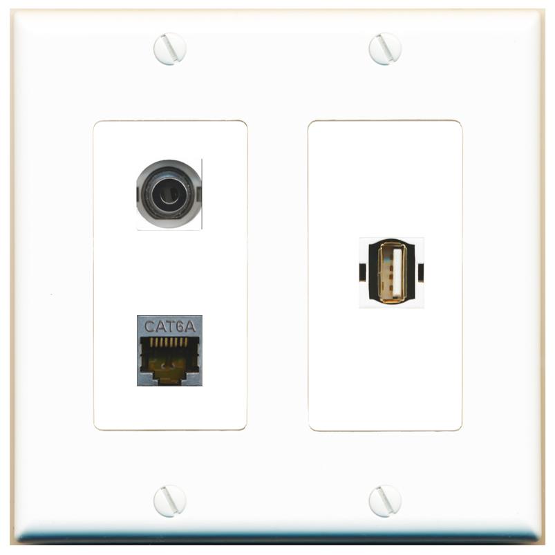 3.5mm CAT6A USB2 Wall Plate [White]