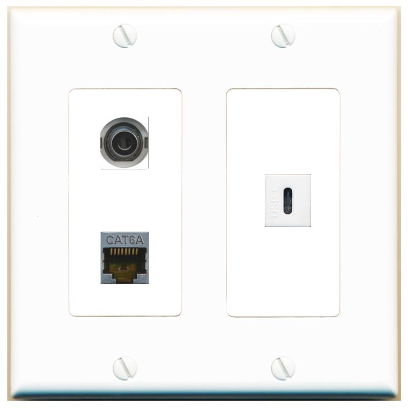 3.5mm CAT6A USBC Wall Plate [White]