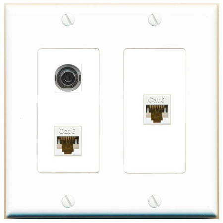 3.5mm 2 CAT6 Wall Plate [White]
