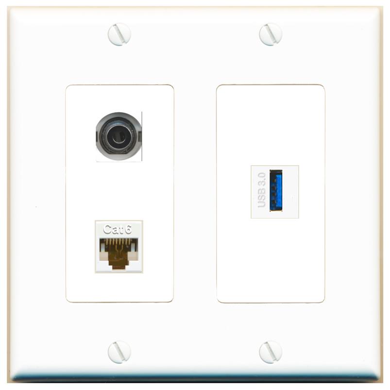 3.5mm CAT6 USB-3 Wall Plate [White]