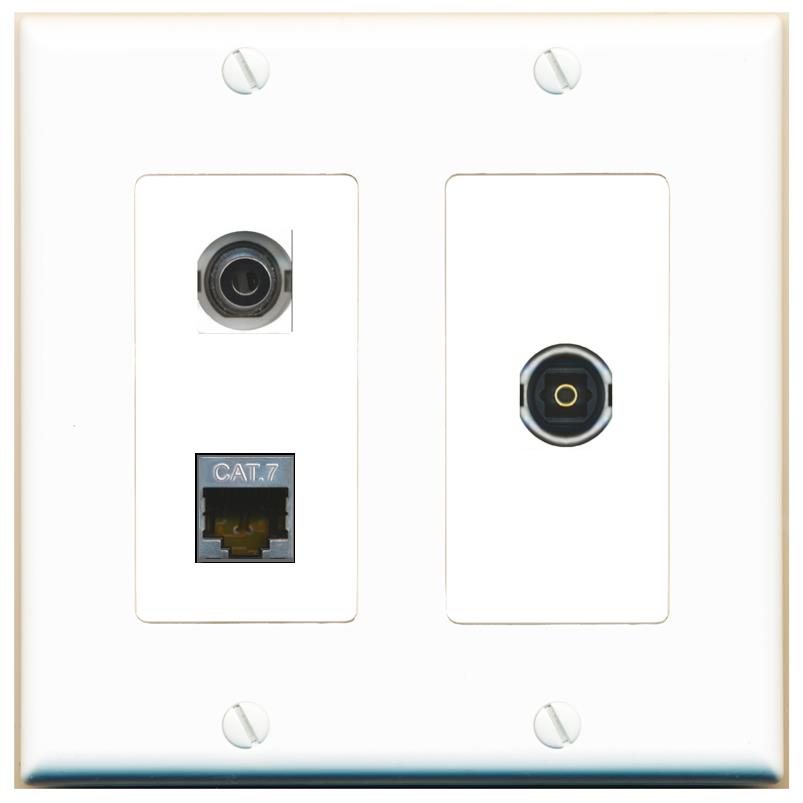 3.5mm CAT7 TOSLINK Wall Plate [White]