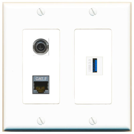 3.5mm CAT7 USB-3 Wall Plate [White]