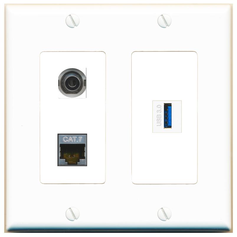 3.5mm CAT7 USB-3 Wall Plate [White]