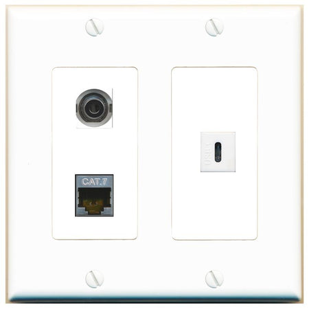 3.5mm CAT7 USBC Wall Plate [White]