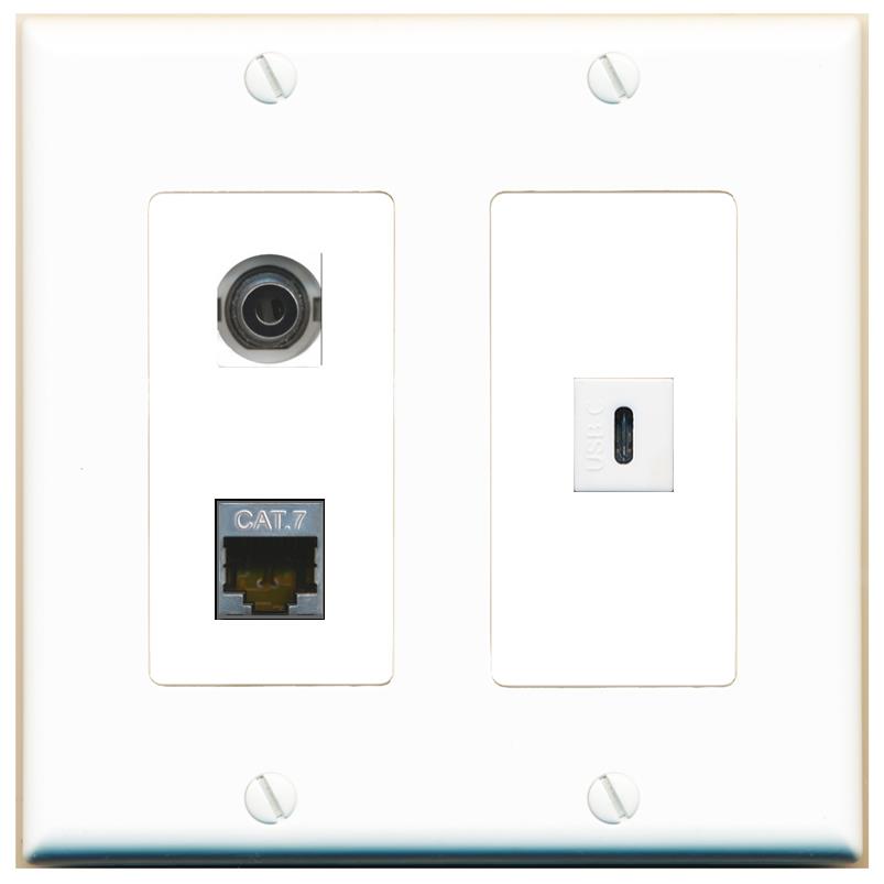 3.5mm CAT7 USBC Wall Plate [White]