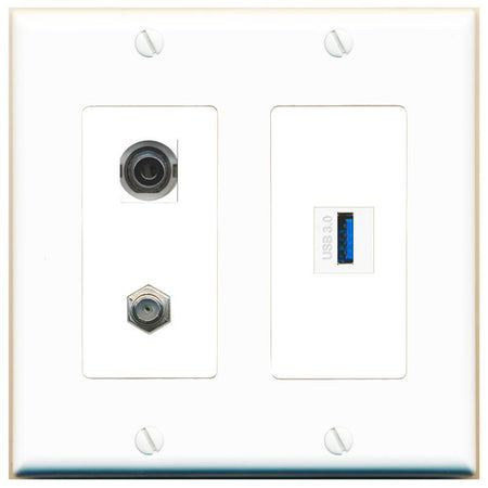 3.5mm COAX USB-3 Wall Plate [White]