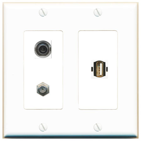 3.5mm COAX USB2 Wall Plate [White]